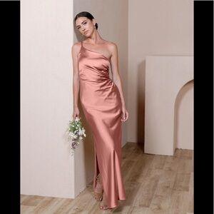 Revelry Jade Satin Bridesmaid Dress in Desert Rose